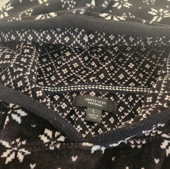 Simply Vera Vera Wang Black & White Patterned Hoodie Night Loungewear | Large - Picture 4 of 5